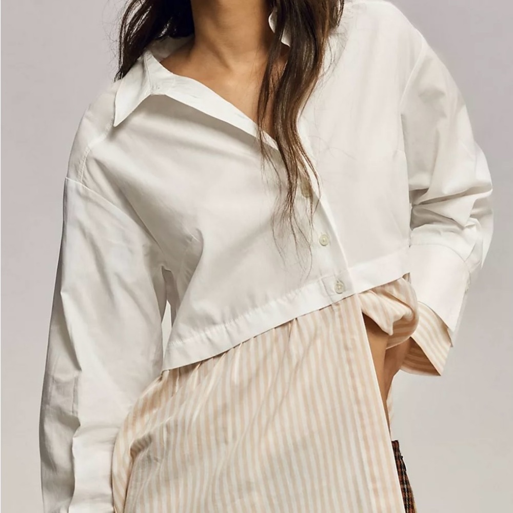 Anthropologie White and Beige Striped Top